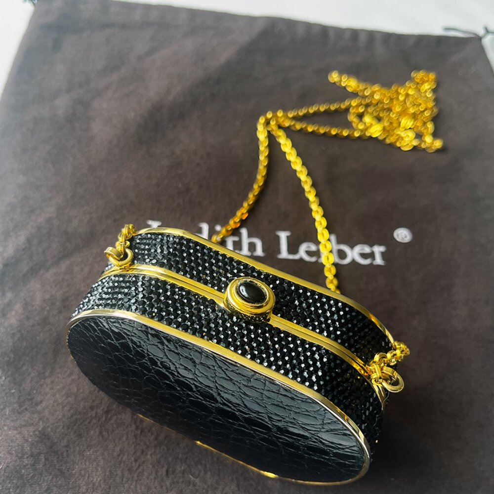 Vintage, Rare Judith Leiber Black Snakeskin / Swarovski Crystal Crossbody Bag